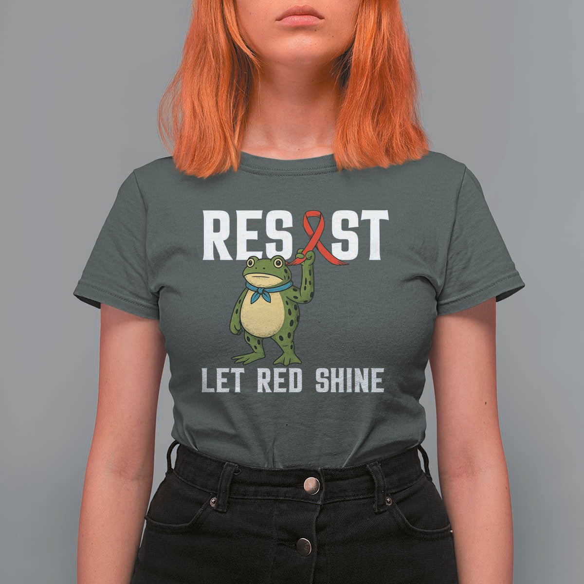 Resist Frog AIDS Awareness T Shirt For Women Funny Portland Activist Meme HIV Support Red Ribbon - Wonder Print Shop