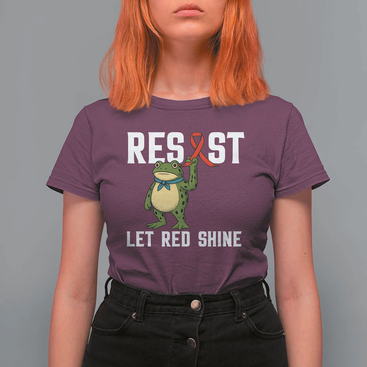 Resist Frog AIDS Awareness T Shirt For Women Funny Portland Activist Meme HIV Support Red Ribbon - Wonder Print Shop