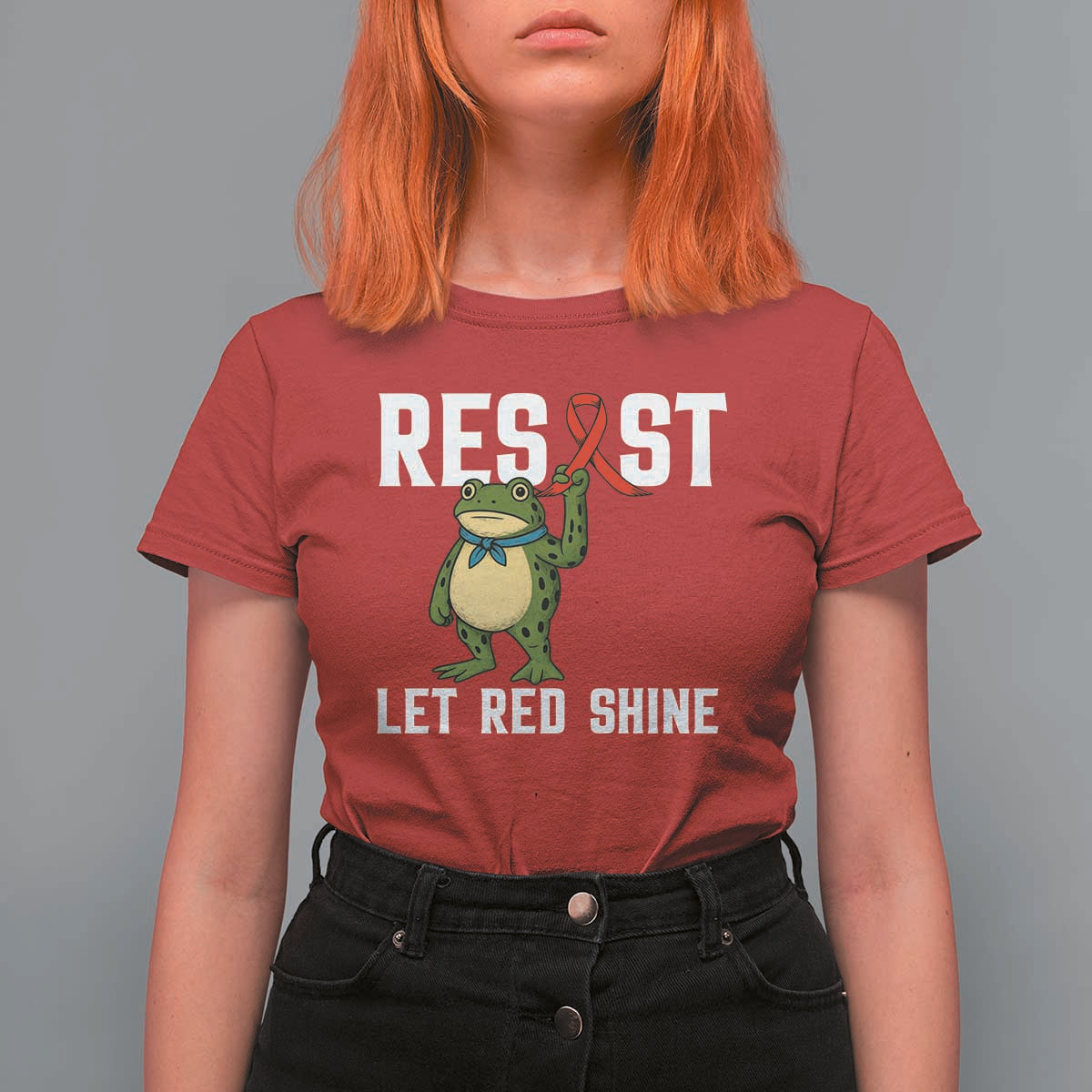 Resist Frog AIDS Awareness T Shirt For Women Funny Portland Activist Meme HIV Support Red Ribbon - Wonder Print Shop