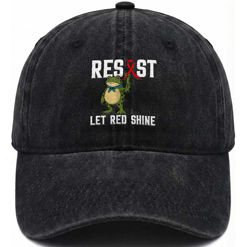 Resist Frog AIDS Awareness Washed Cotton Baseball Cap Funny Portland Activist Meme HIV Support Red Ribbon
