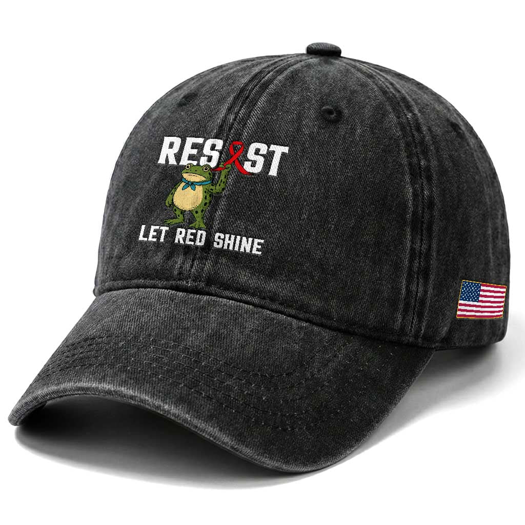 Resist Frog AIDS Awareness Washed Cotton Baseball Cap Funny Portland Activist Meme HIV Support Red Ribbon