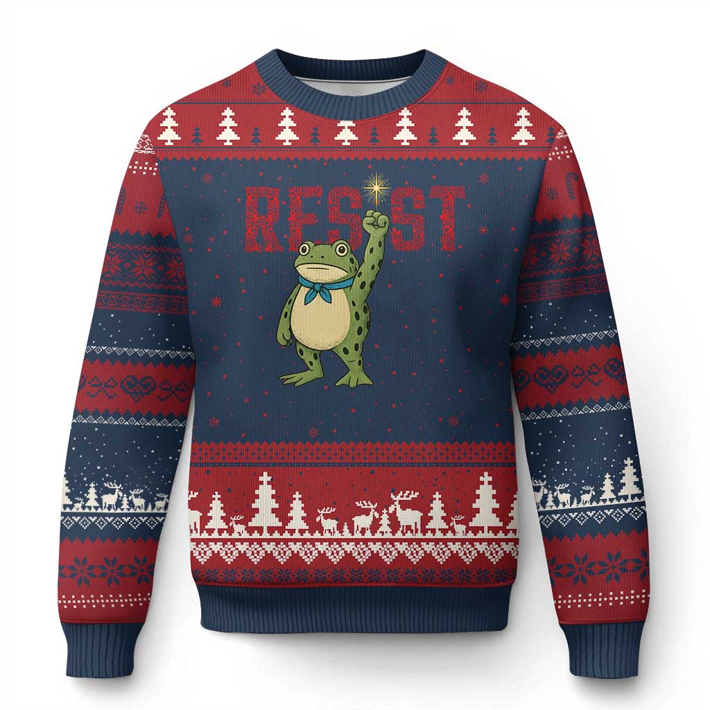 Resist Frog AIDS Awareness Ugly Christmas Sweater Portland Activist Political Meme HIV Support Red Ribbon - Wonder Print Shop
