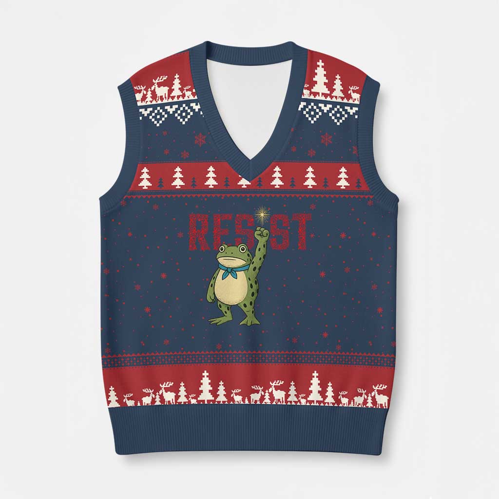 Resist Frog AIDS Awareness V-Neck Knit Sweater Vest Portland Activist Political Meme HIV Support Red Ribbon - Wonder Print Shop