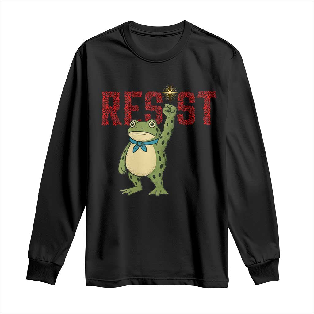 Resist Frog AIDS Awareness Long Sleeve Shirt Portland Activist Political Meme HIV Support Red Ribbon - Wonder Print Shop