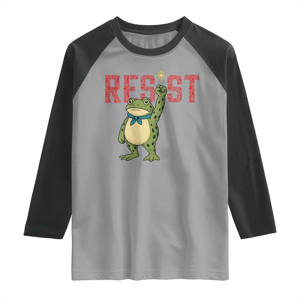 Resist Frog AIDS Awareness Raglan Shirt Portland Activist Political Meme HIV Support Red Ribbon - Wonder Print Shop