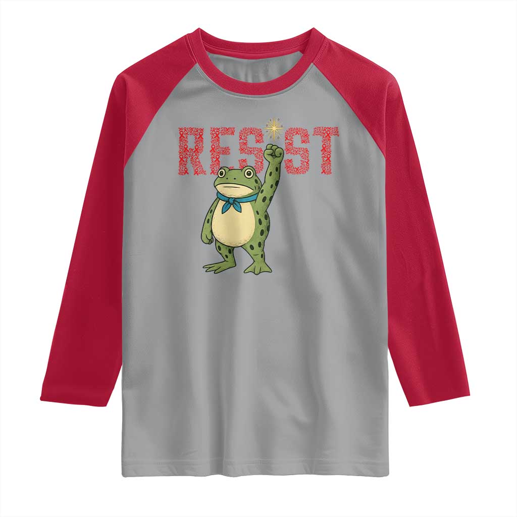 Resist Frog AIDS Awareness Raglan Shirt Portland Activist Political Meme HIV Support Red Ribbon - Wonder Print Shop