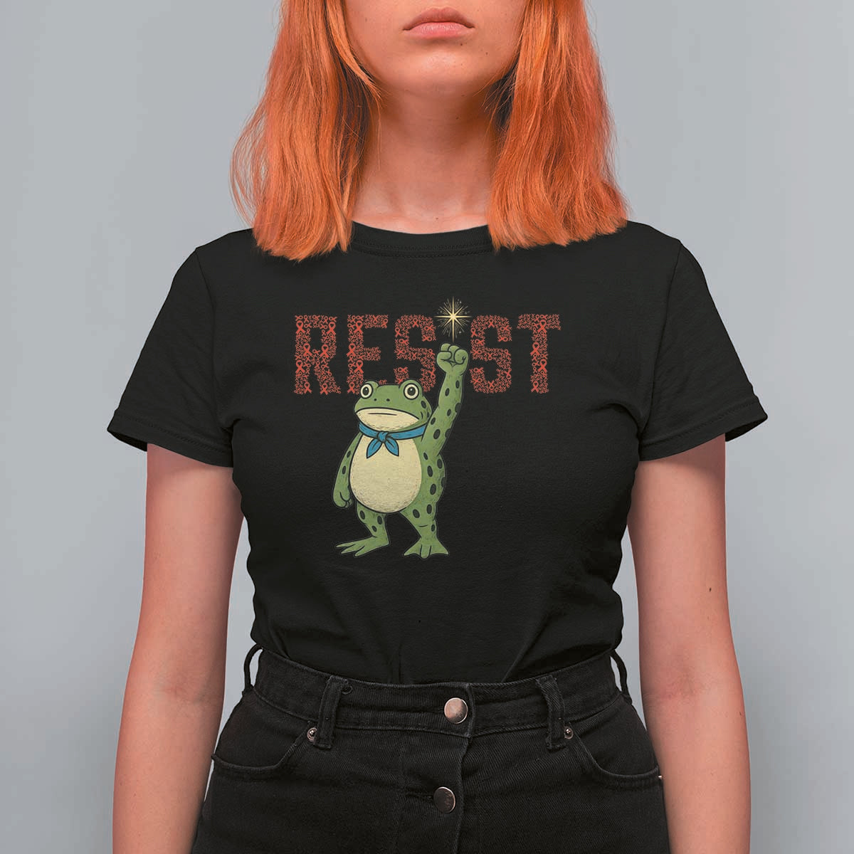 Resist Frog AIDS Awareness T Shirt For Women Portland Activist Political Meme HIV Support Red Ribbon - Wonder Print Shop