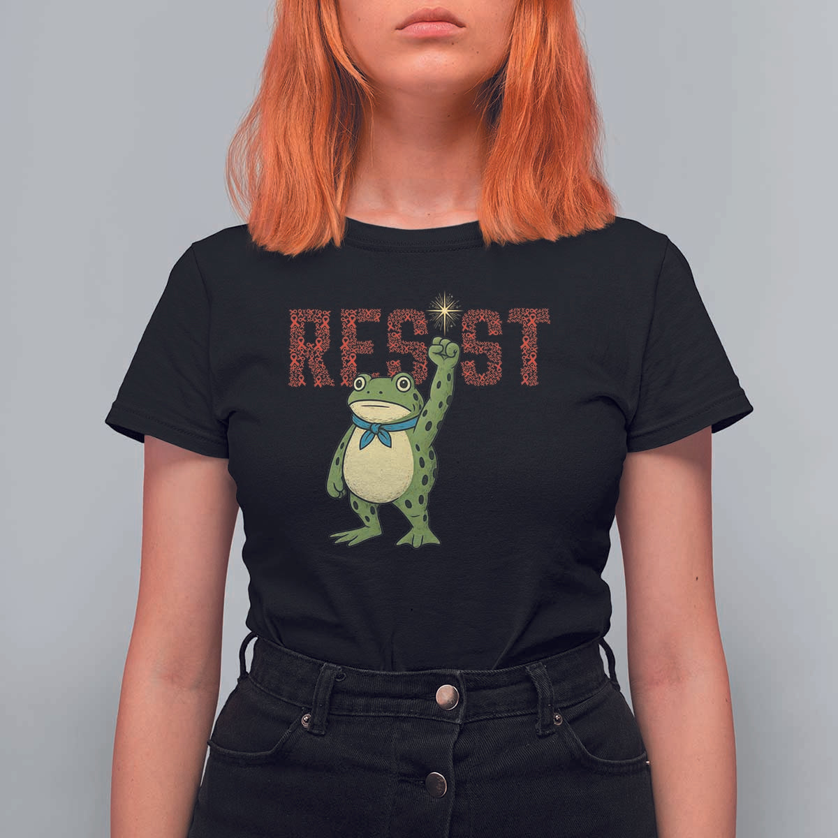 Resist Frog AIDS Awareness T Shirt For Women Portland Activist Political Meme HIV Support Red Ribbon - Wonder Print Shop