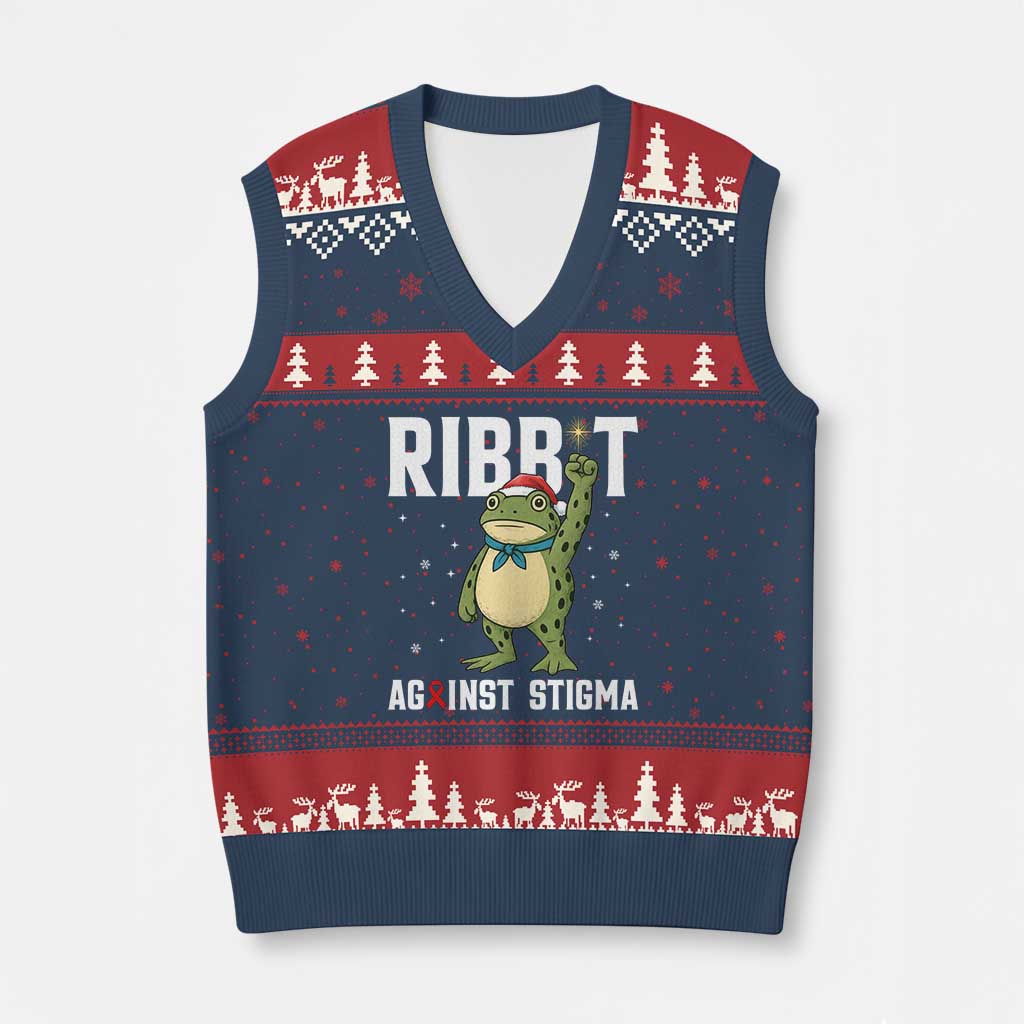 Resist Frog AIDS Awareness Xmas V-Neck Knit Sweater Vest Funny Portland Activist Meme HIV Support Red Ribbon - Wonder Print Shop