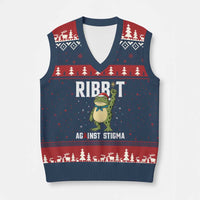 Resist Frog AIDS Awareness Xmas V-Neck Knit Sweater Vest Funny Portland Activist Meme HIV Support Red Ribbon - Wonder Print Shop