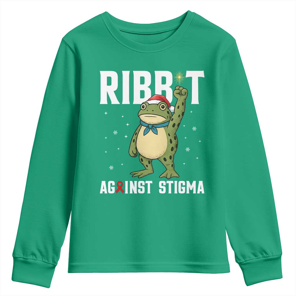 Resist Frog AIDS Awareness Christmas Youth Sweatshirt Funny Portland Activist Meme HIV Support Red Ribbon - Wonder Print Shop