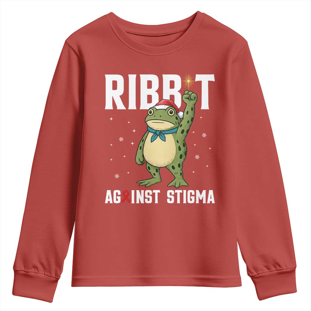 Resist Frog AIDS Awareness Christmas Youth Sweatshirt Funny Portland Activist Meme HIV Support Red Ribbon - Wonder Print Shop