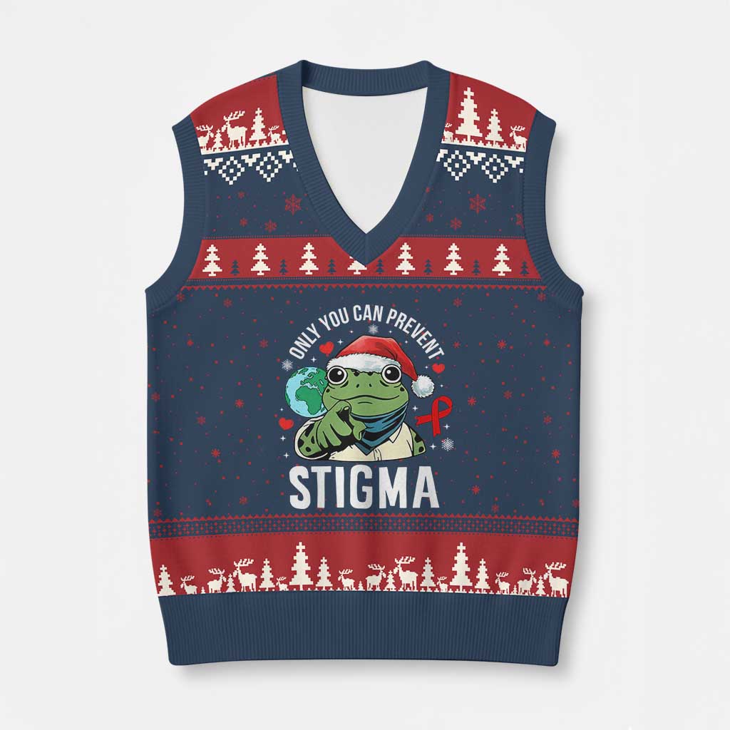 Resist Frog AIDS Awareness Xmas V-Neck Knit Sweater Vest Only You Can Prevent Stigma - Wonder Print Shop