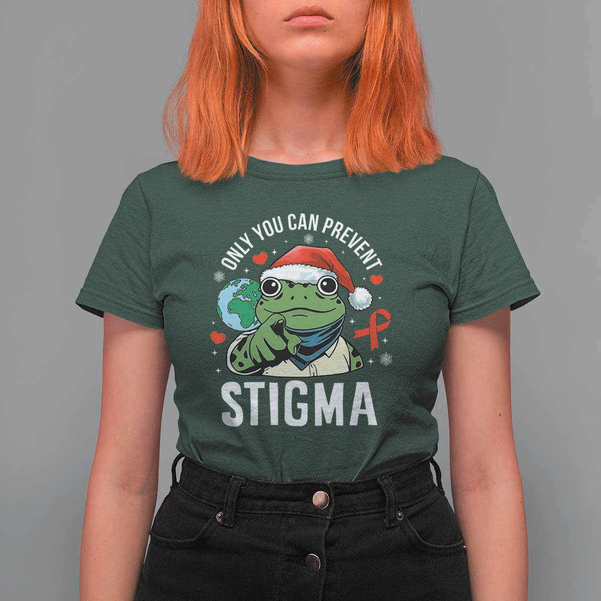 Resist Frog AIDS Awareness Christmas T Shirt For Women Only You Can Prevent Stigma - Wonder Print Shop