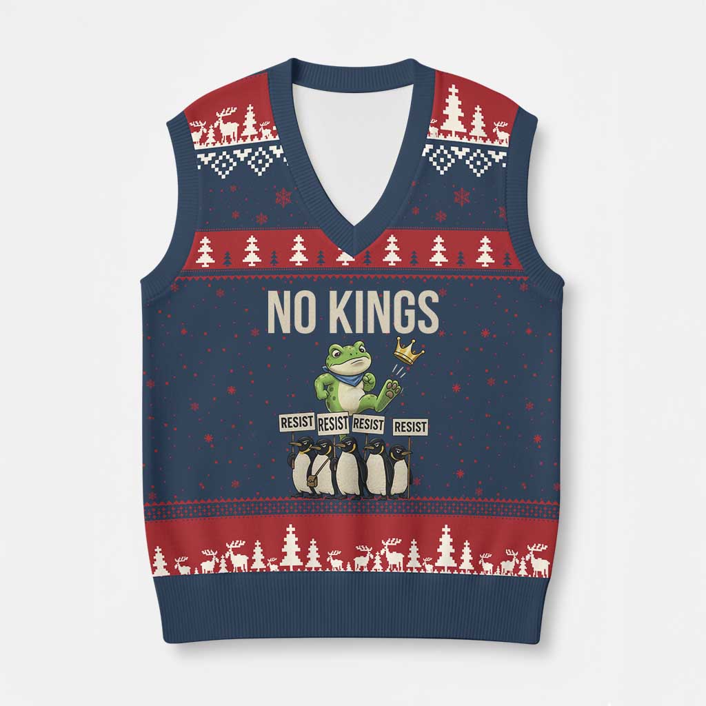 Resist Frog V-Neck Knit Sweater Vest No Kings Funny Portland Protest ICE Activist Meme - Wonder Print Shop