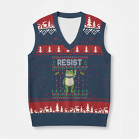 Resist Frog V-Neck Knit Sweater Vest Funny Portland Protest ICE Activist Meme 2025 - Wonder Print Shop