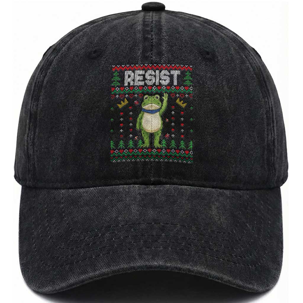 Resist Frog Washed Cotton Baseball Cap Funny Portland Protest ICE Activist Meme 2025