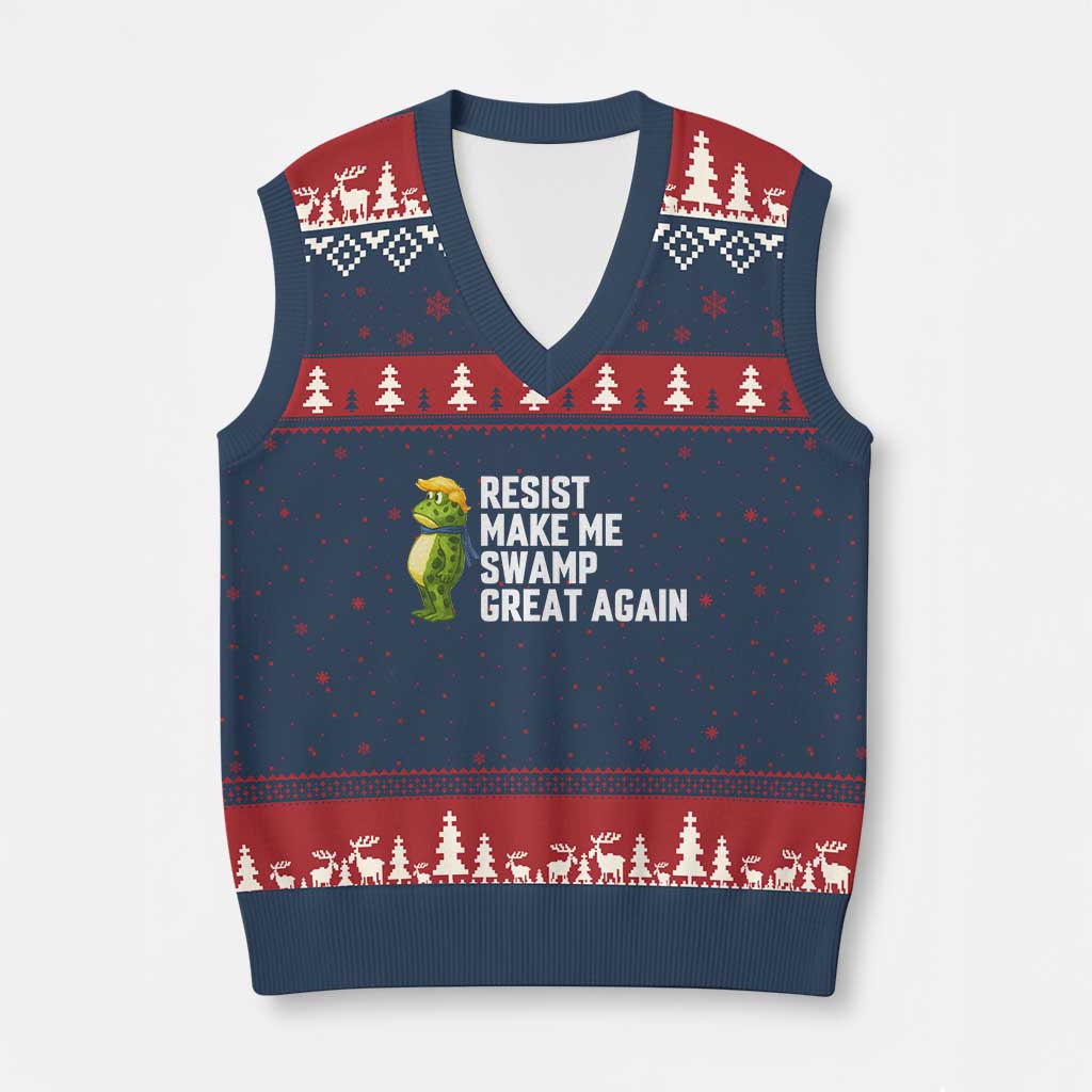 Resist Frog V-Neck Knit Sweater Vest Funny Polittical 2025 Meme - Wonder Print Shop