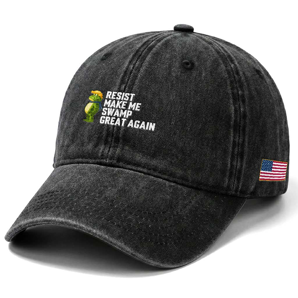 Resist Frog Washed Cotton Baseball Cap Funny Polittical 2025 Meme