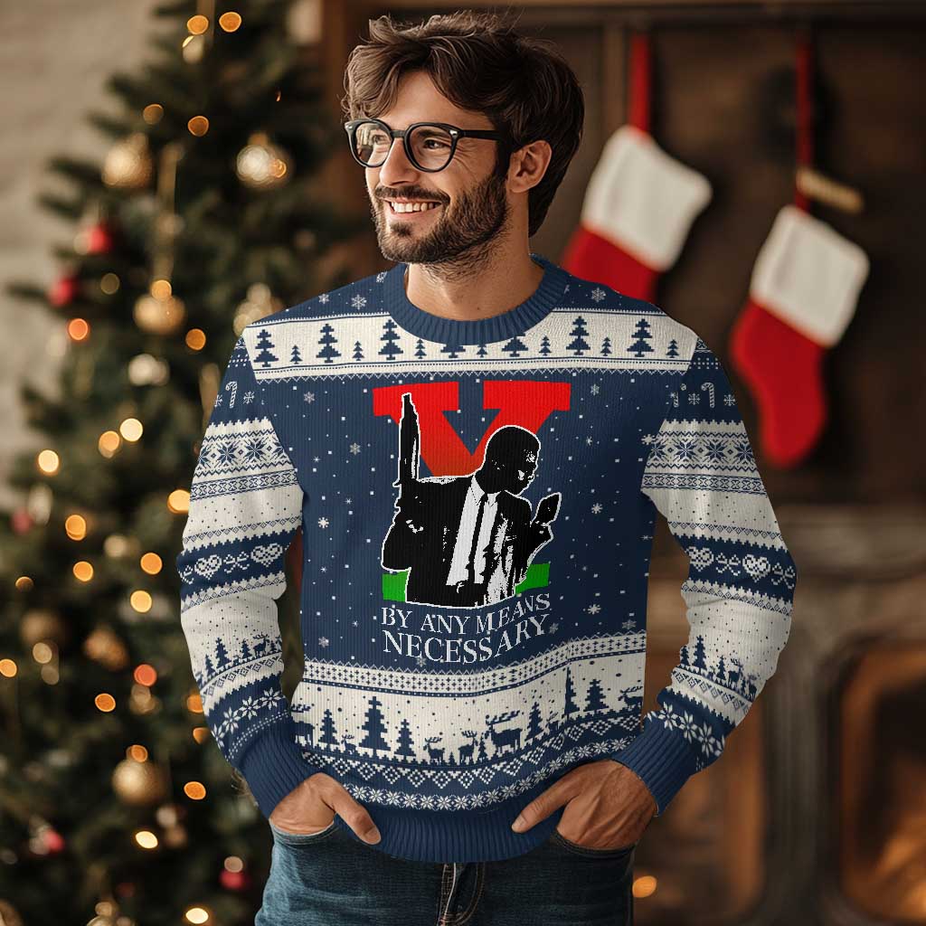 Malcolm X Ugly Christmas Sweater By Any Means Necessary - Wonder Print Shop