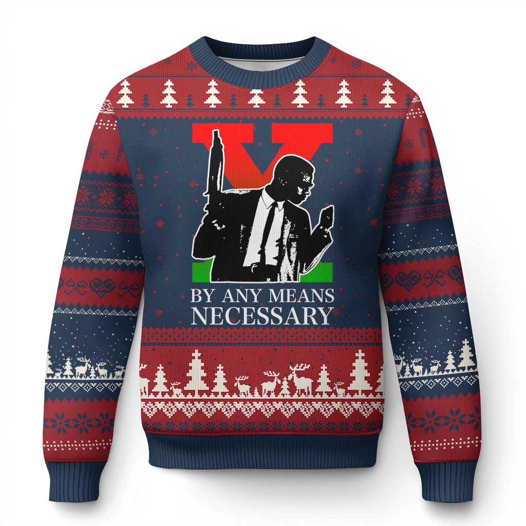 Malcolm X Ugly Christmas Sweater By Any Means Necessary - Wonder Print Shop