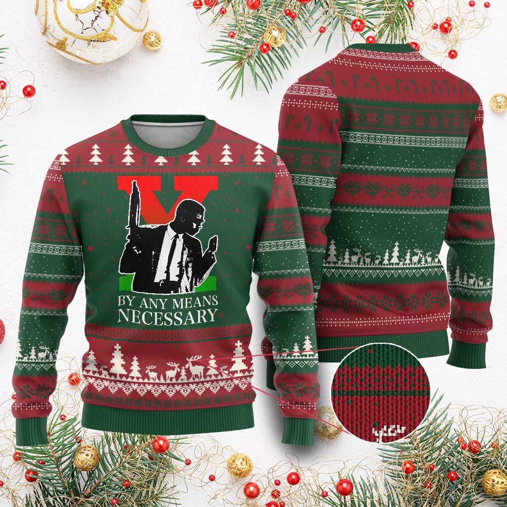 Malcolm X Ugly Christmas Sweater By Any Means Necessary - Wonder Print Shop