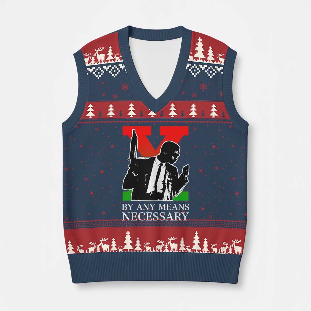 Malcolm X V-Neck Knit Sweater Vest By Any Means Necessary - Wonder Print Shop