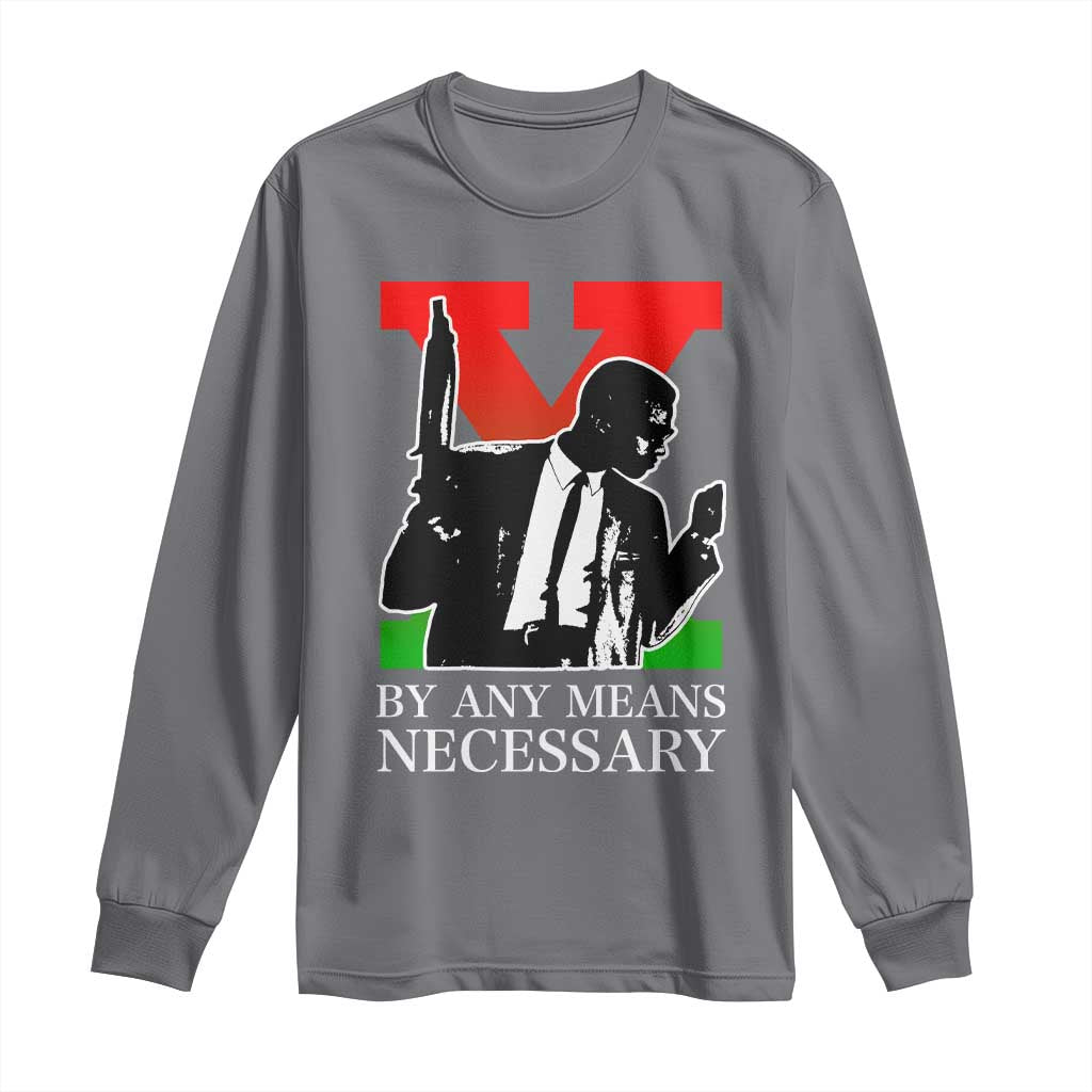 Malcolm X Long Sleeve Shirt By Any Means Necessary - Wonder Print Shop