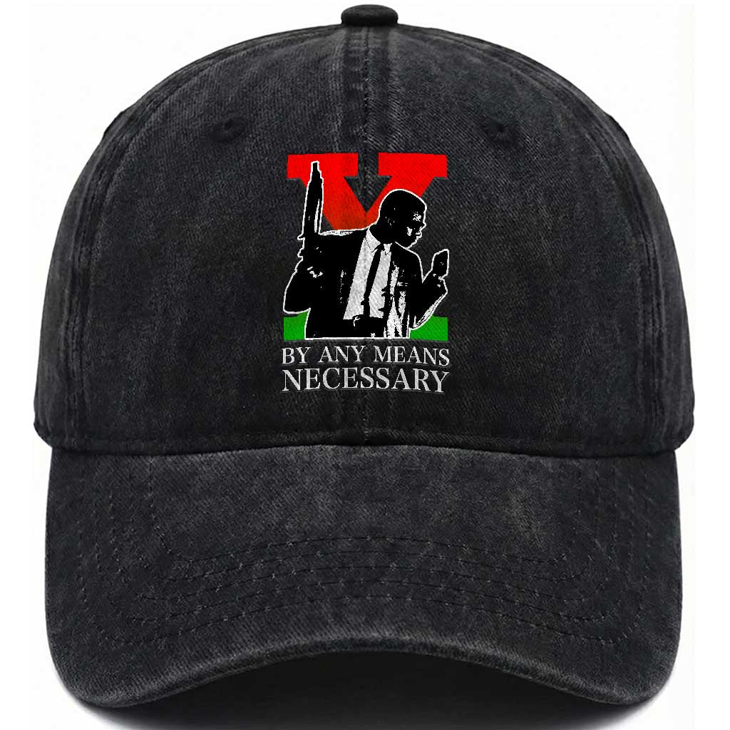 Malcolm X Washed Cotton Baseball Cap By Any Means Necessary