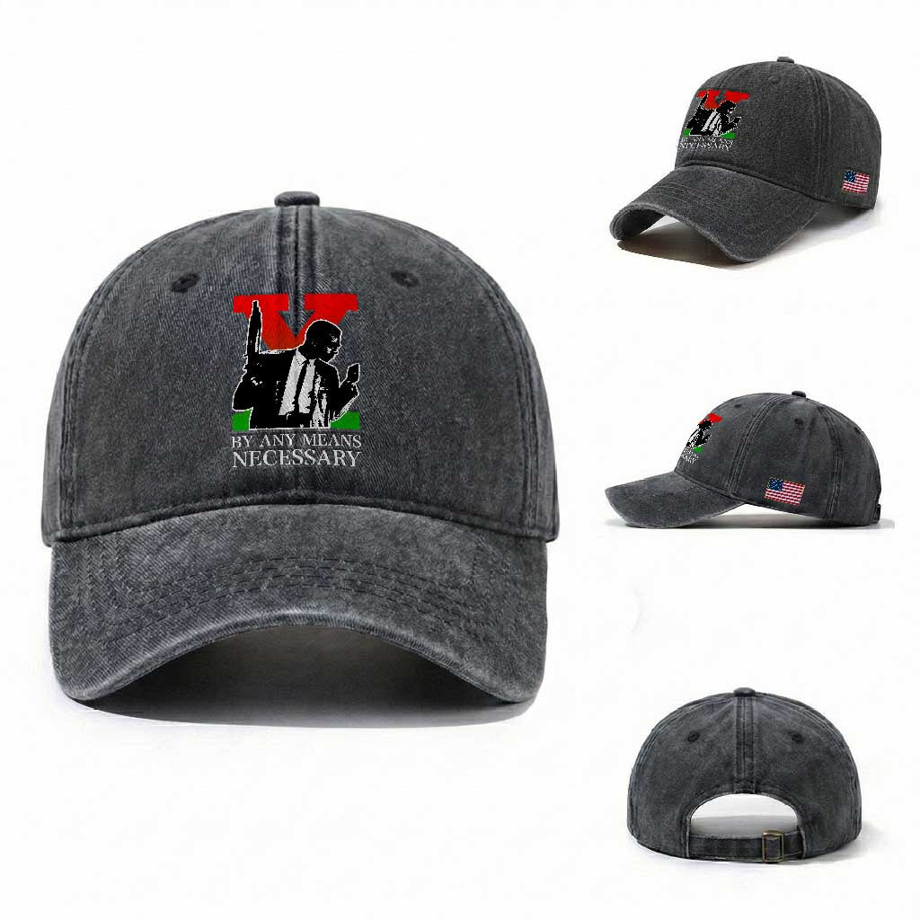 Malcolm X Washed Cotton Baseball Cap By Any Means Necessary