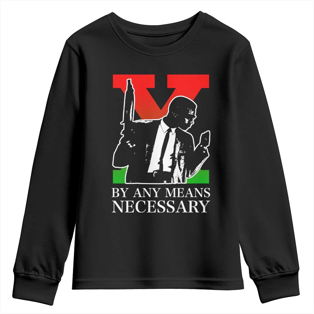 Malcolm X Youth Sweatshirt By Any Means Necessary - Wonder Print Shop