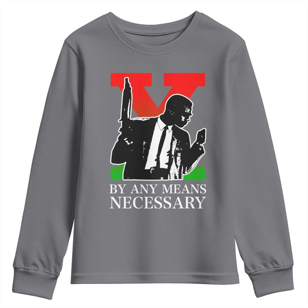 Malcolm X Youth Sweatshirt By Any Means Necessary - Wonder Print Shop