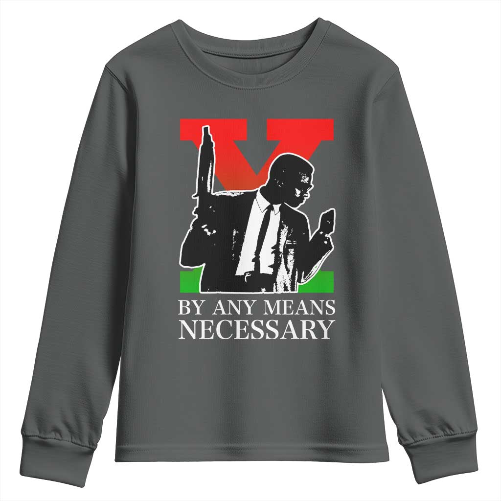 Malcolm X Youth Sweatshirt By Any Means Necessary - Wonder Print Shop