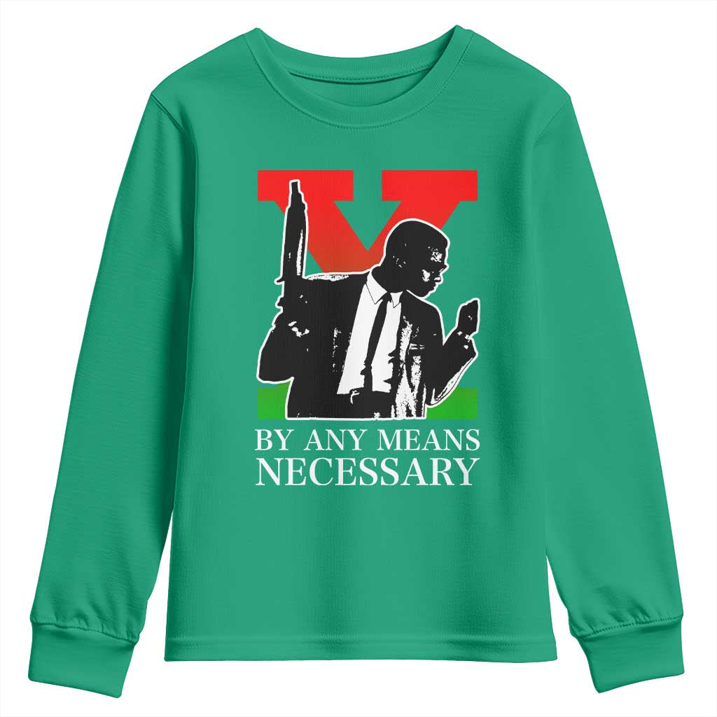 Malcolm X Youth Sweatshirt By Any Means Necessary - Wonder Print Shop