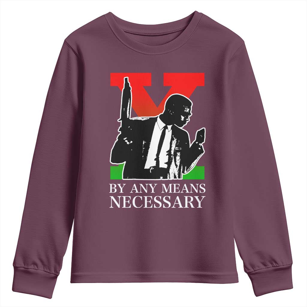 Malcolm X Youth Sweatshirt By Any Means Necessary - Wonder Print Shop
