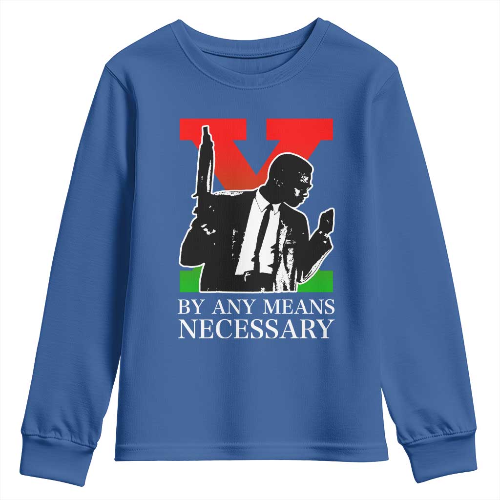 Malcolm X Youth Sweatshirt By Any Means Necessary - Wonder Print Shop