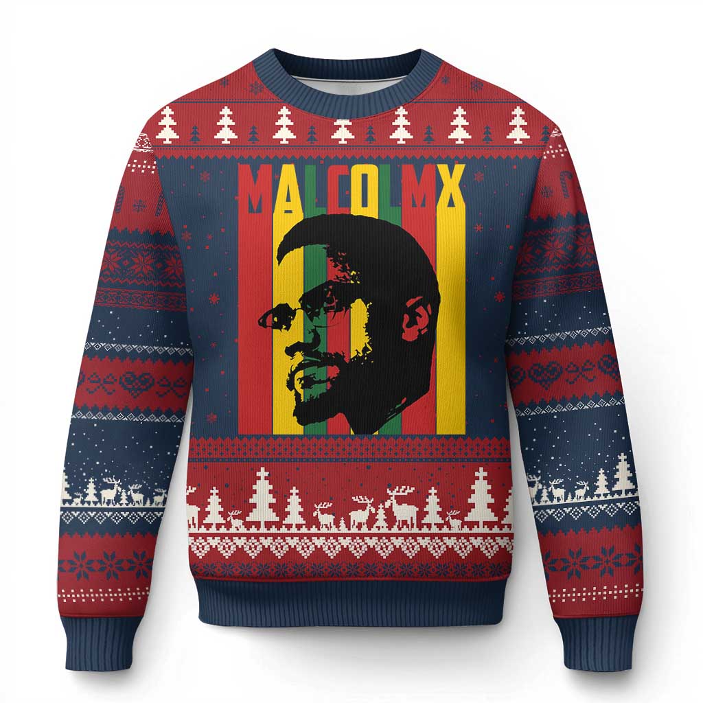 Malcolm X Ugly Christmas Sweater Pan African Flag Black History - Wonder Print Shop