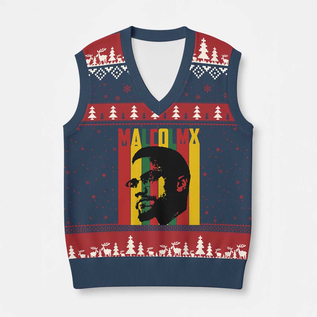 Malcolm X V-Neck Knit Sweater Vest Pan African Flag Black History - Wonder Print Shop