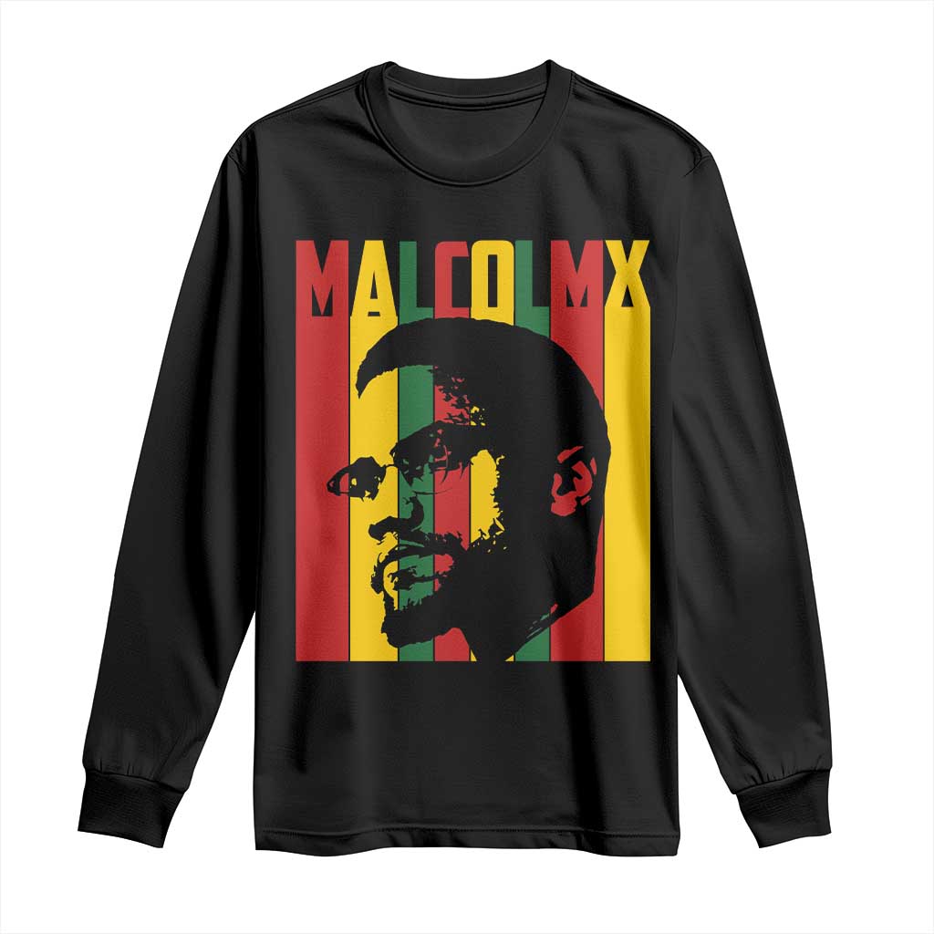 Malcolm X Long Sleeve Shirt Pan African Flag Black History - Wonder Print Shop