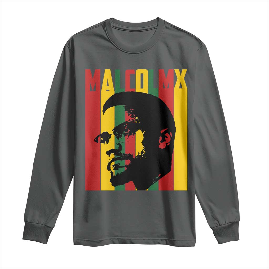 Malcolm X Long Sleeve Shirt Pan African Flag Black History - Wonder Print Shop