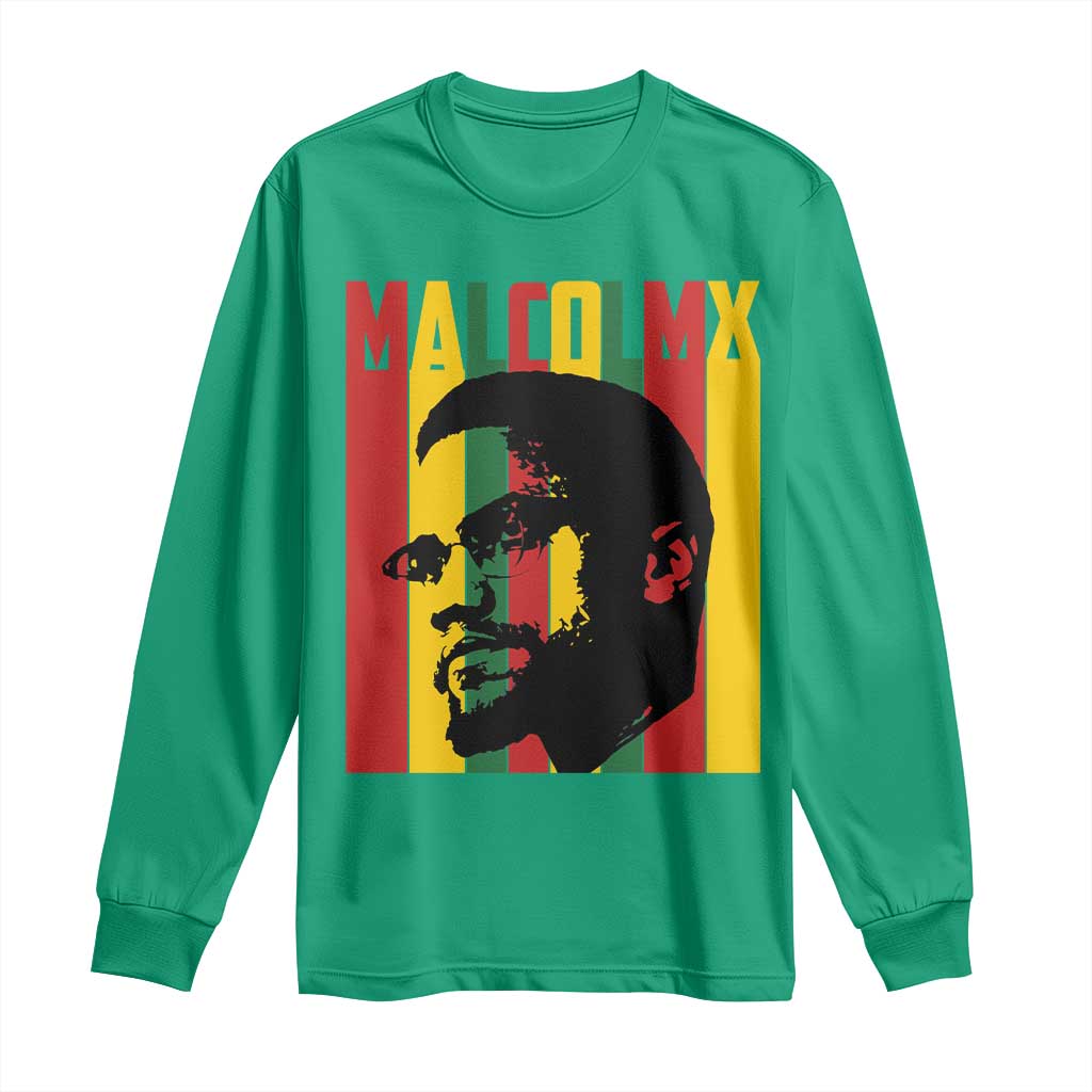 Malcolm X Long Sleeve Shirt Pan African Flag Black History - Wonder Print Shop