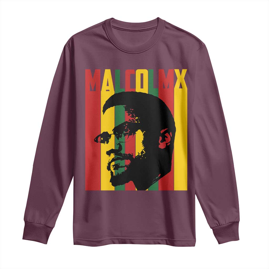 Malcolm X Long Sleeve Shirt Pan African Flag Black History - Wonder Print Shop