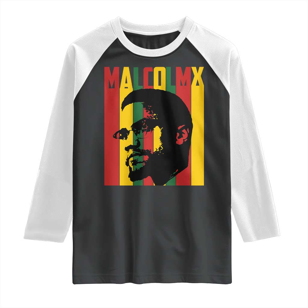 Malcolm X Raglan Shirt Pan African Flag Black History - Wonder Print Shop