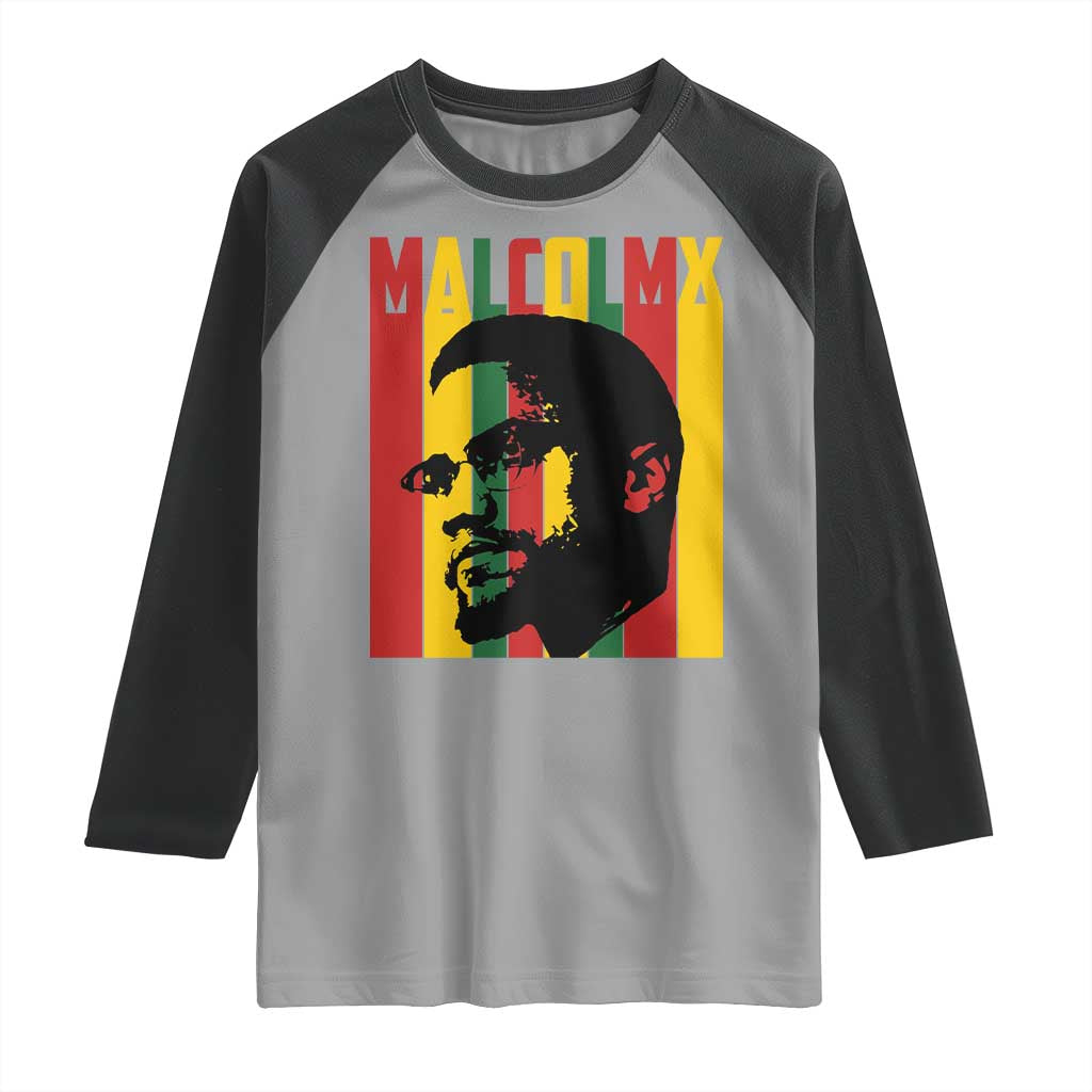 Malcolm X Raglan Shirt Pan African Flag Black History - Wonder Print Shop
