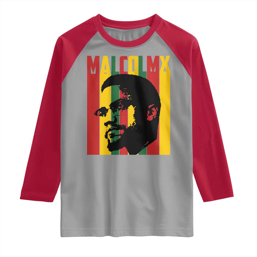 Malcolm X Raglan Shirt Pan African Flag Black History - Wonder Print Shop