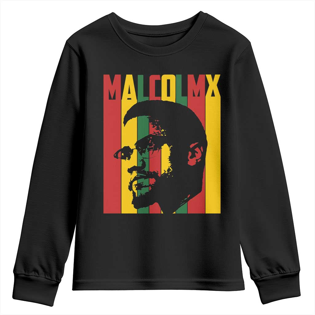 Malcolm X Youth Sweatshirt Pan African Flag Black History - Wonder Print Shop