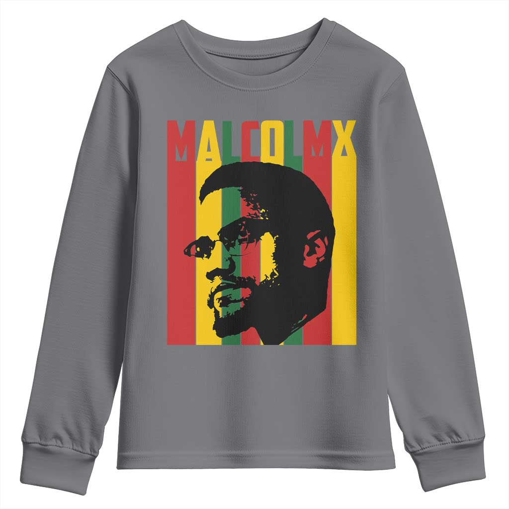 Malcolm X Youth Sweatshirt Pan African Flag Black History - Wonder Print Shop