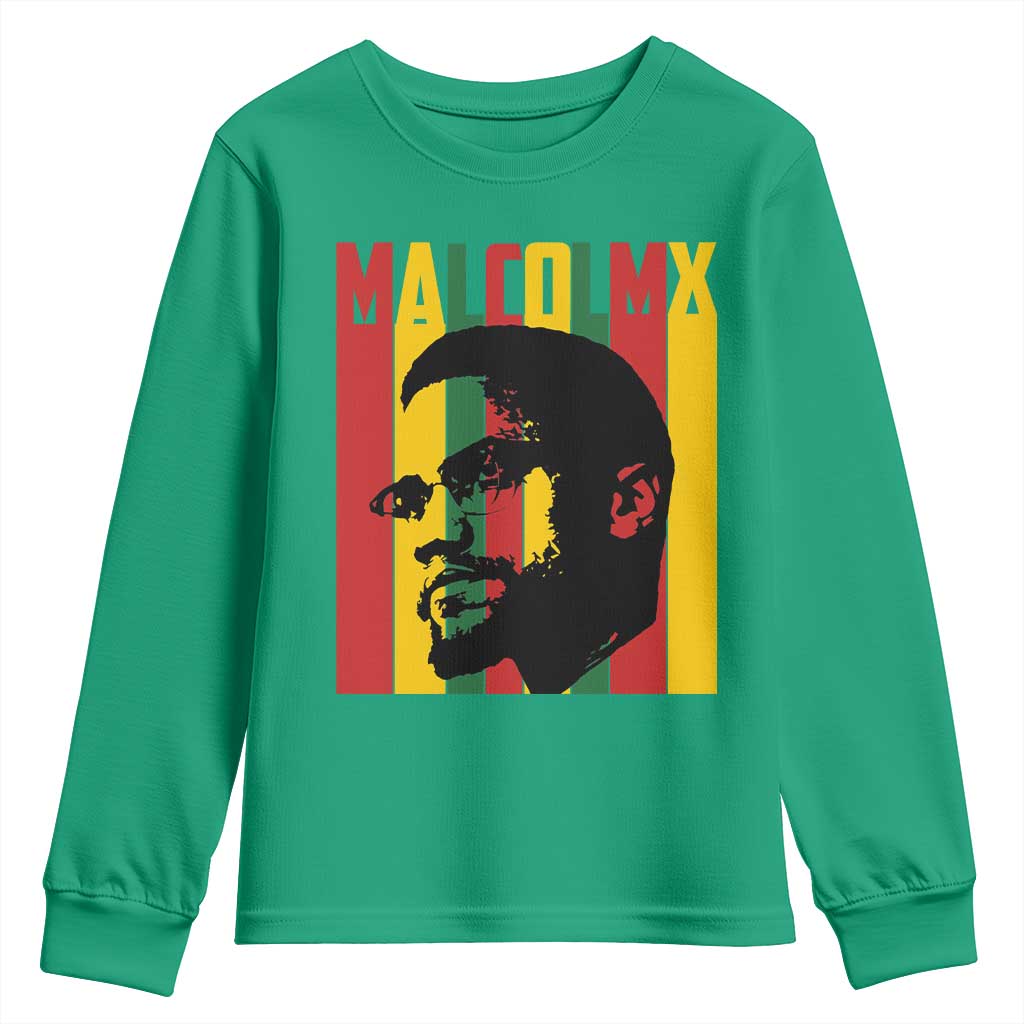 Malcolm X Youth Sweatshirt Pan African Flag Black History - Wonder Print Shop