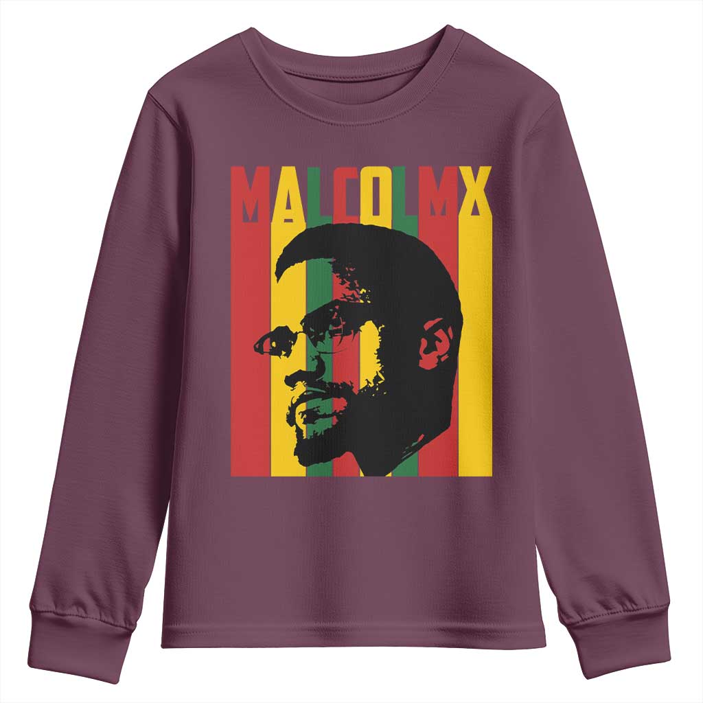 Malcolm X Youth Sweatshirt Pan African Flag Black History - Wonder Print Shop