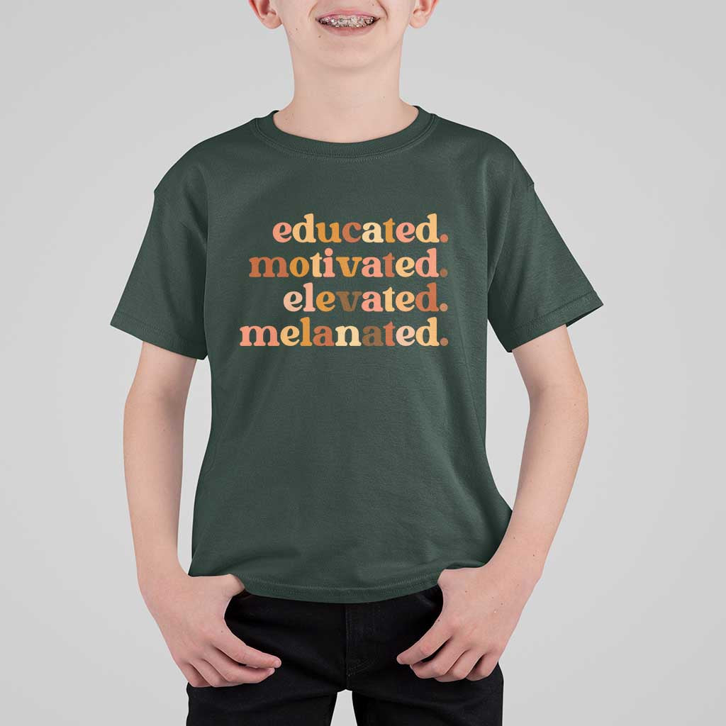 Black Pride Melanin T Shirt For Kid Educated Motivated Elevated Melanated - Wonder Print Shop